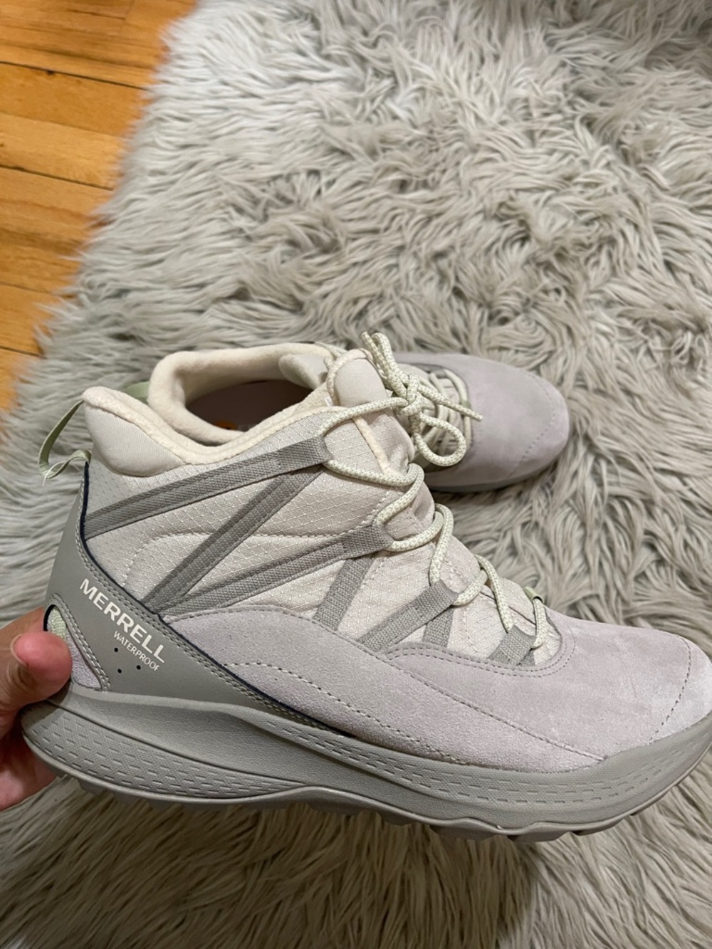 Merrell Women's Light Gray Suede and Mesh Trail Sneakers - Picture 5 of 5